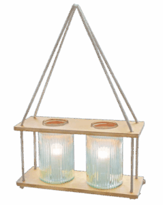 podwieszane lampiony ze świecami z drewna w stylu boho rustykalnym