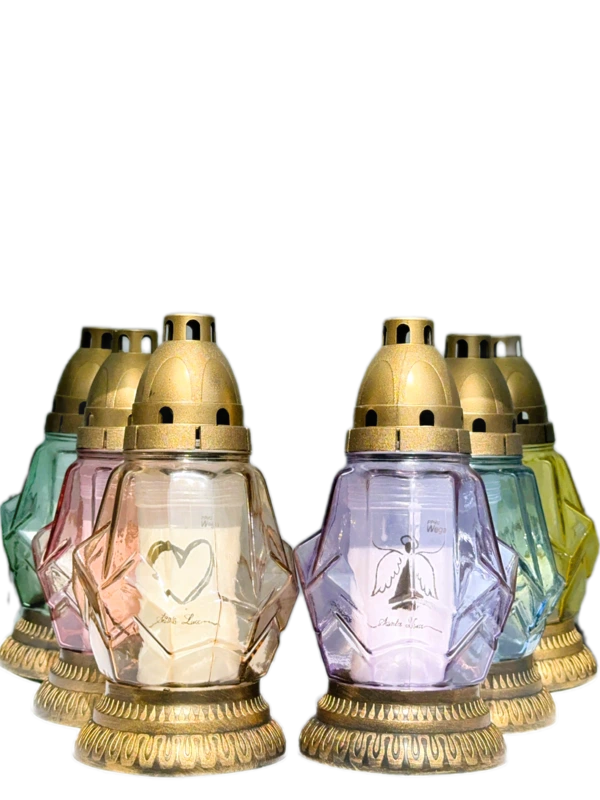 Znicz E-62 lakierowany transparent z wkładem z motywem, wysokość 21 cm
